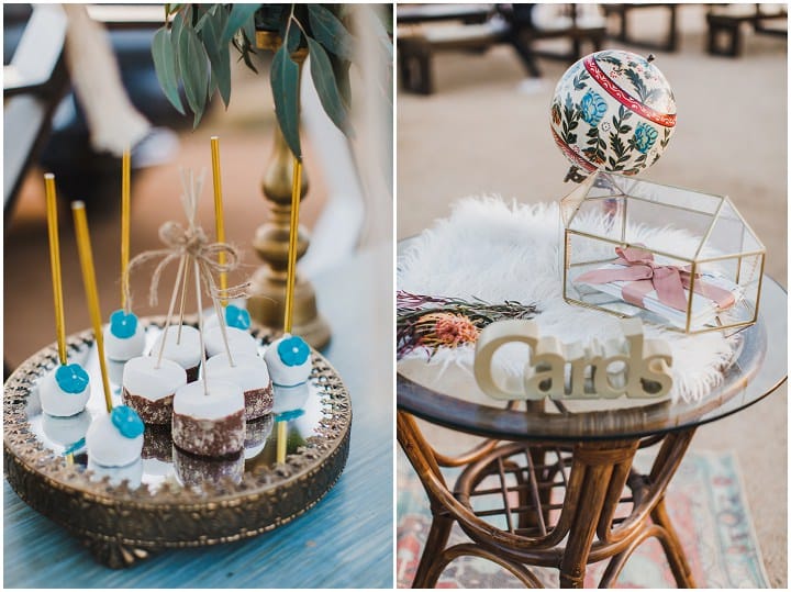 Playful wedding cake and dessert display