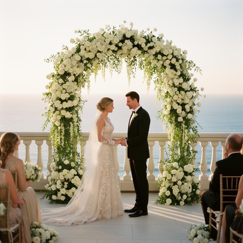 Vineyard ceremony with floral arch