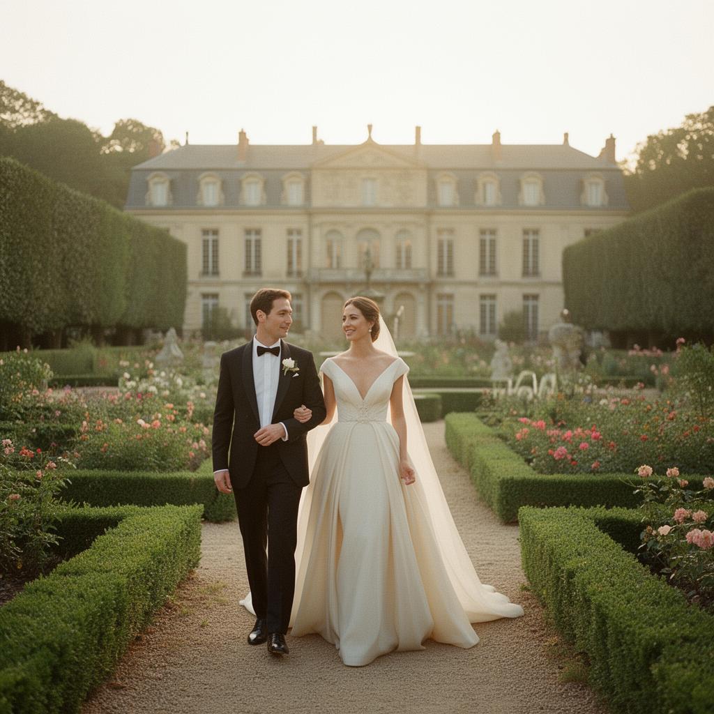 Couple walking through vineyard