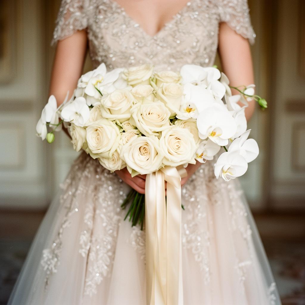 Bridal bouquet of ivory roses